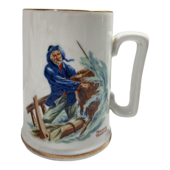 Norman Rockwell Sea Farer Large Coffee Mugs Vintage 1985 Set of 3 - Picture 7 of 9